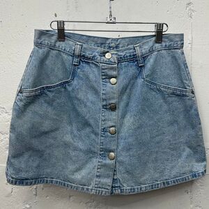 Vintage 90s Button Up Light Wash Mini Denim Skort Skirt with Shorts built in